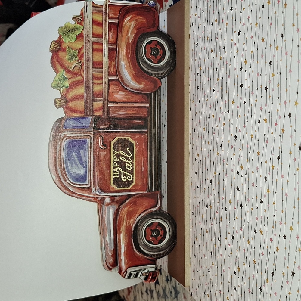 Happy Fall Red Truck with Pumpkins Decor